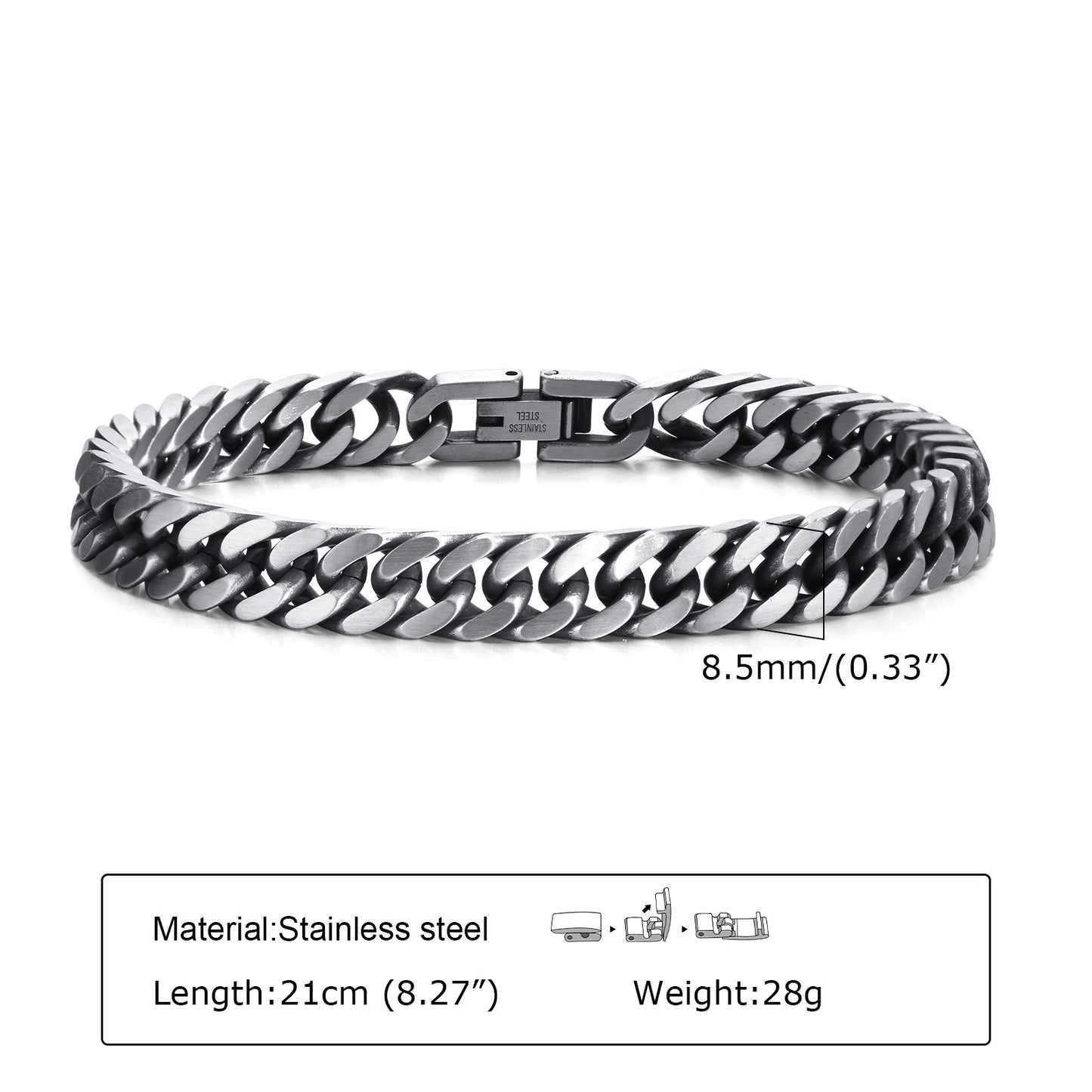 Retro Silver Cuban Chain Bracelet