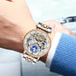 Moon Phase Multiple Time Tourbillon Automatic Skeleton Watch Silver Rose
