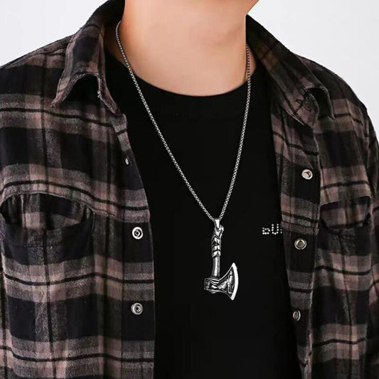 Viking Stainless Steel Axe Pendant Necklace