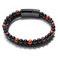 Natural Stone Men Bracelet Black Genuine Leather