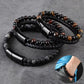 Natural Stone Men Bracelet Black Genuine Leather