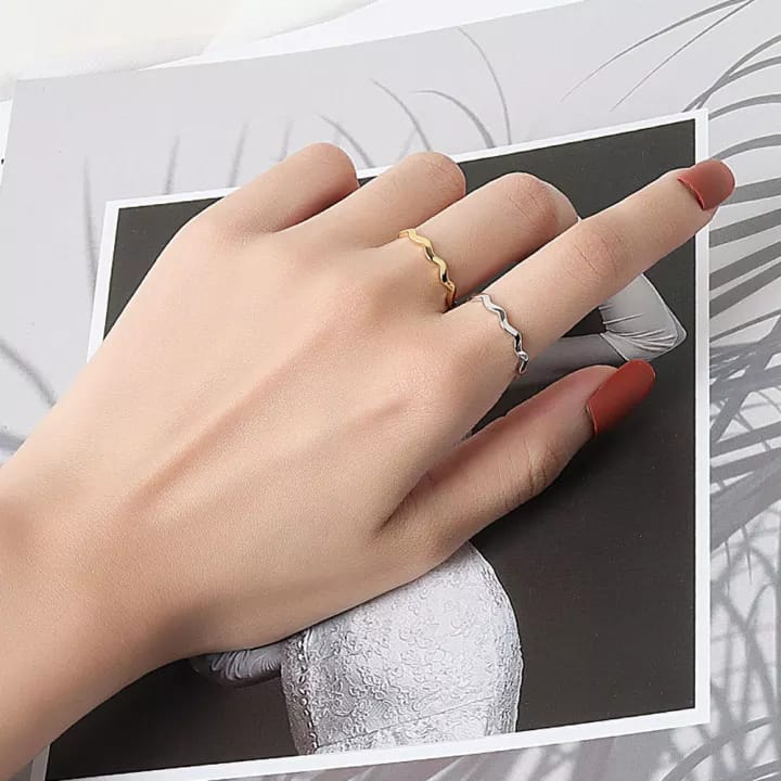 2 pec set Smooth Women Adjustable Girls Curve Wave Open Rings