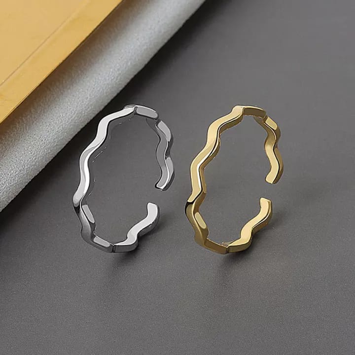2 pec set Smooth Women Adjustable Girls Curve Wave Open Rings