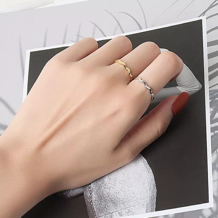 2 pec set Smooth Women Adjustable Girls Curve Wave Open Rings