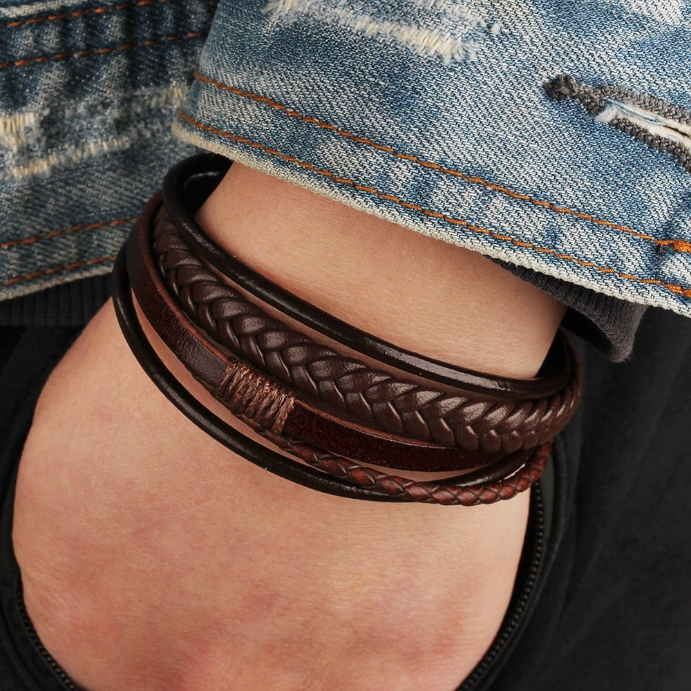 Punk Genuine Leather Bracelets Men