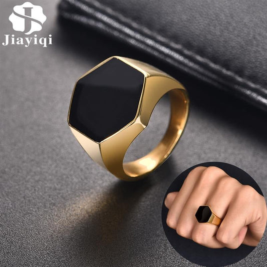 Men Stainless Steel Band Ring Geometry Gold Silver