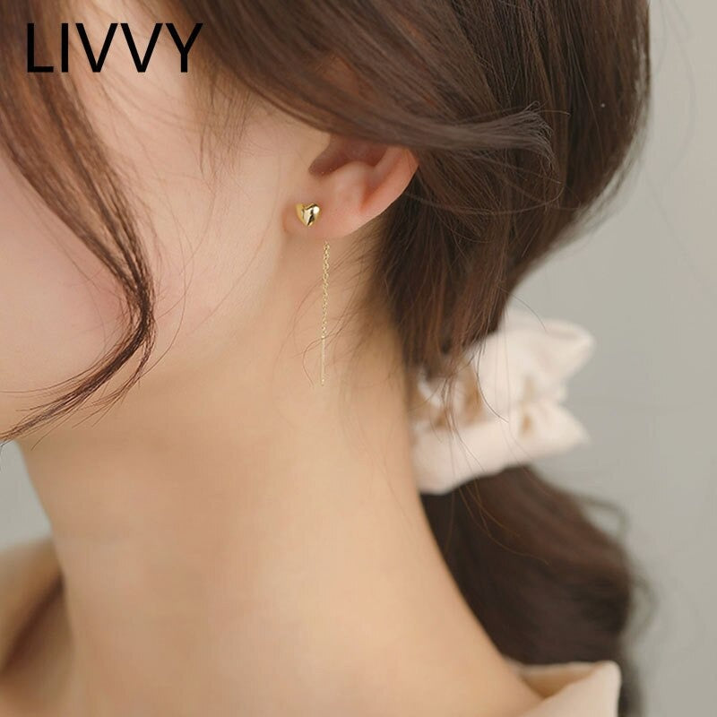 Silver Color Fashion Elegant Heart-Shaped Long Tassel Earrings