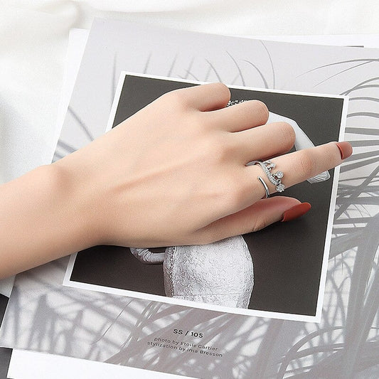 Silver Color Luxurious Crystal Tassel Pendant Ring