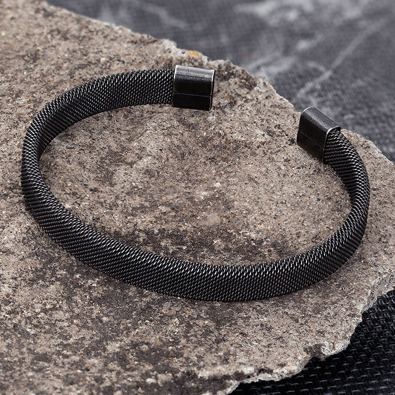 Men Vintage Black Stainless Steel Bangle