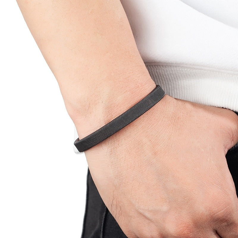 Men Vintage Black Stainless Steel Bangle