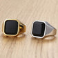 Stainless Steel Signet Rings for Men Square Black Stone