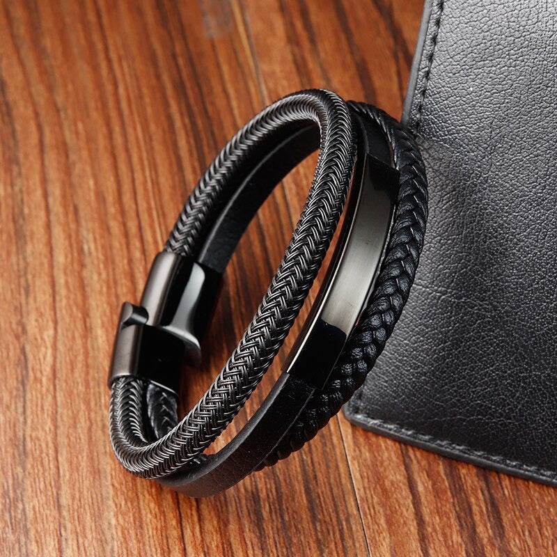 New Arrival Trendy Black Multilayer Leather Bracelet
