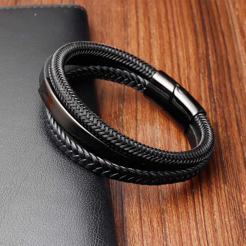 New Arrival Trendy Black Multilayer Leather Bracelet